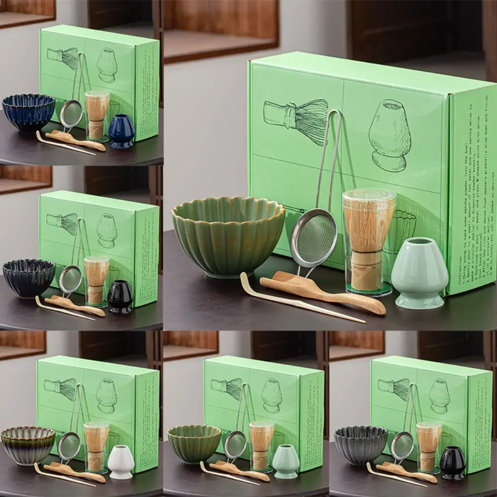 

6 Pcs/Set Ceramic Japanese Matcha Powder Whisk WithTeaspoon Bowl Smooth Tea Matcha Whisk Sets Retro Reusable Green Tea Whisk
