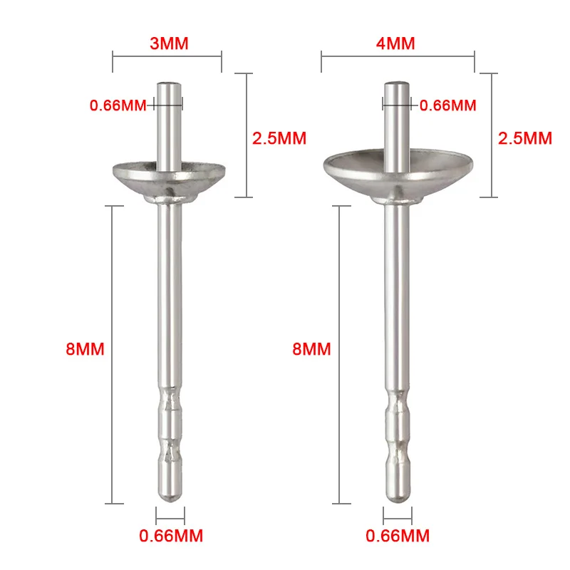 Real  925 Sterling Silver Pearl Cup 3MM/4MM Cup & Double Notch for Jewelry Making Handmde DIY Earrings Accessories