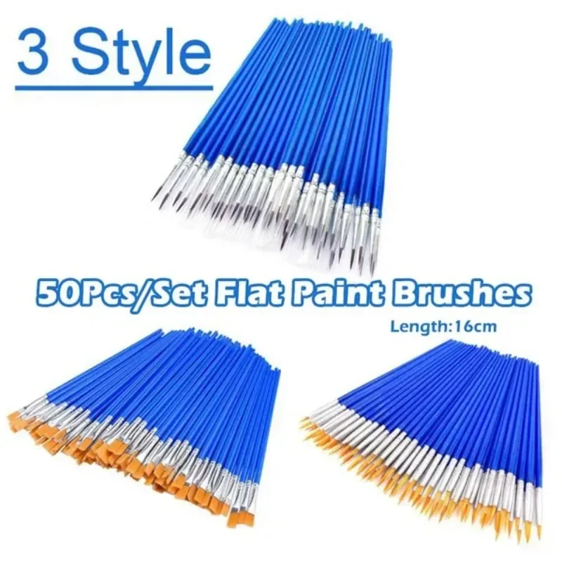 Juego de pinceles planos para pintar, pinceles pequeños de volumen para pintar detalles, accesorios esenciales para Arte, 50 unidades