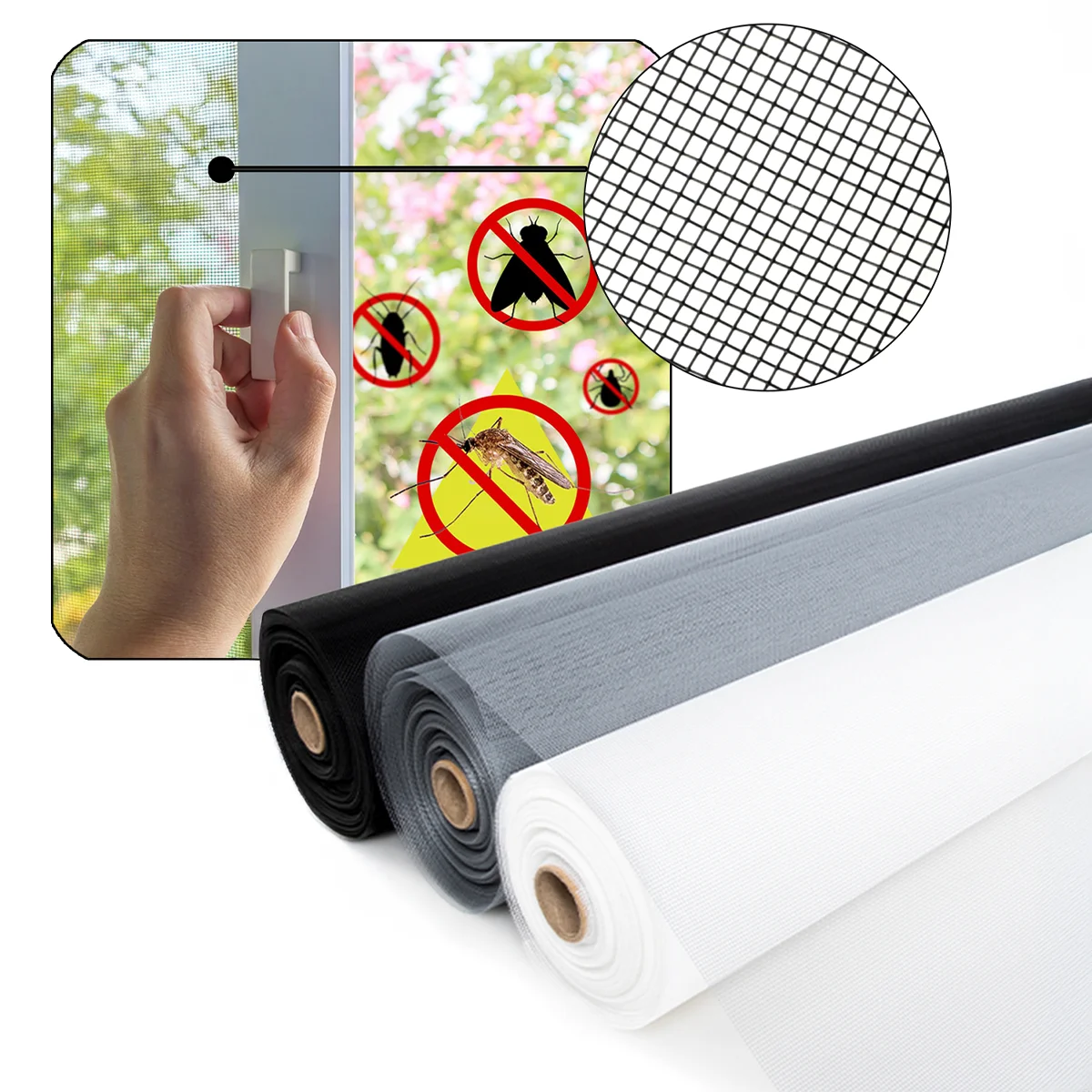 1P Tricolor DIY Cuttable Mesh Screen for Doors & Windows, Mosquito & Flying Insect Protection, Easy Install, Customizable Size