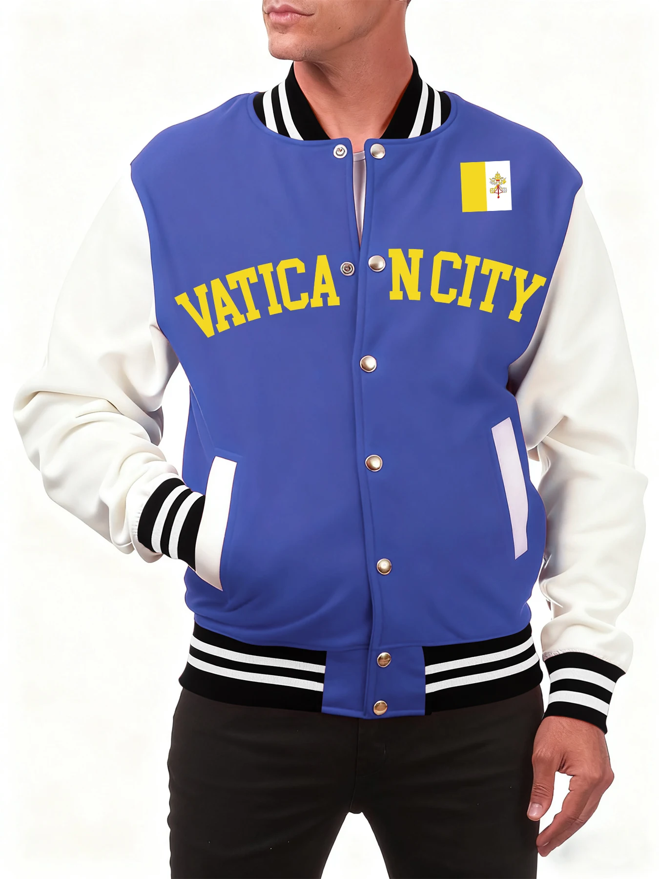

Vaticancity National Letter Print Jackets Men Casual Pocket Baseball Coat Fashion Loose Top Autumn Soft Street Unisex Clothing