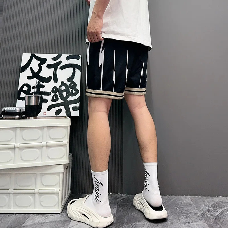 2025 Men's Summer American 300g Mesh Basketball Pants Embroidered Quarter Sports Training Loose and Simple Casual Shorts