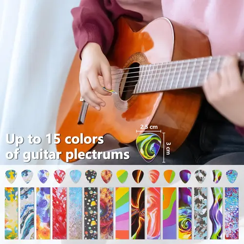 Imagen 2 del producto Punzón de púas para bajo y guitarra con 15 tiras de púas variadas, fabricante de púas para guitarra mediana