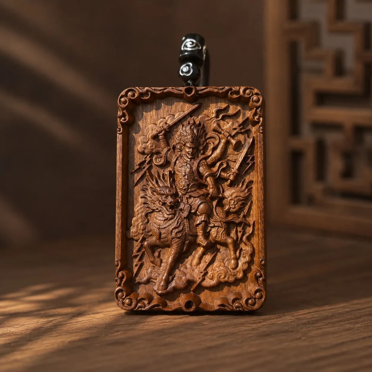 Hand Carved Thunder Struck Jujube Wood Nine Heavens Thunder Ancestor Pendant Traditional Chinese Taoist Talisman Gift