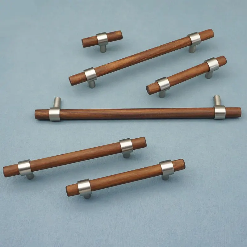 Wooden Cabinet Handles and Knobs Black Walnut Rural Furniture Handle Kitchen Cupboard Door Knob Longer Drawer Wardrobe Pulls
