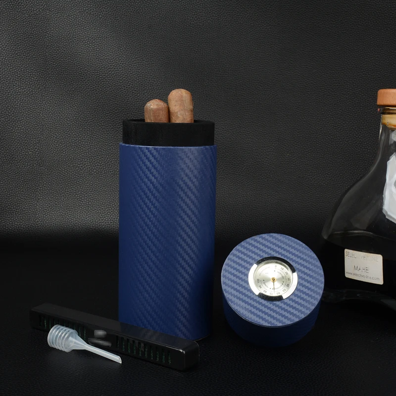 

Carbon Fiber Cigar Case Cedar Wood Lined Cigar Tube Portable Box Mini Travel Humidor Inside Long Humidifier Hygrometer