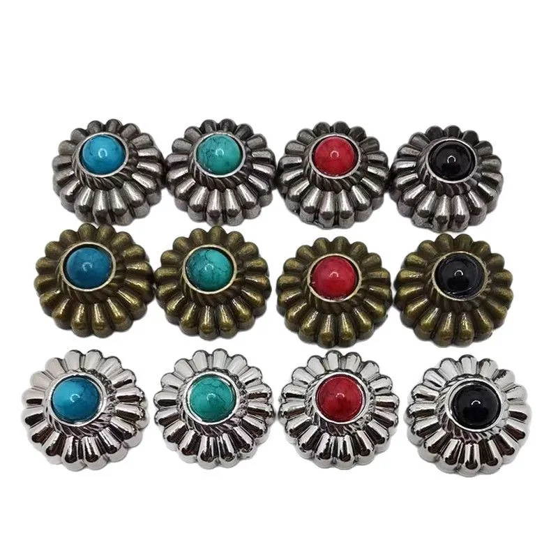 10 Stück Retro-Blumennieten, Chrysanthemen-Abzeichen, dekorative Metallknöpfe mit Schraubverschluss, Schnallen für DIY-Taschen und Kleidungszubehör – Detail 6