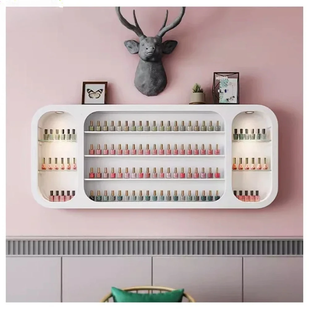 White Wood Salon Manicure Nail Polish Holder Display Shelf Wall-Mounted Nail Polish Display Rack