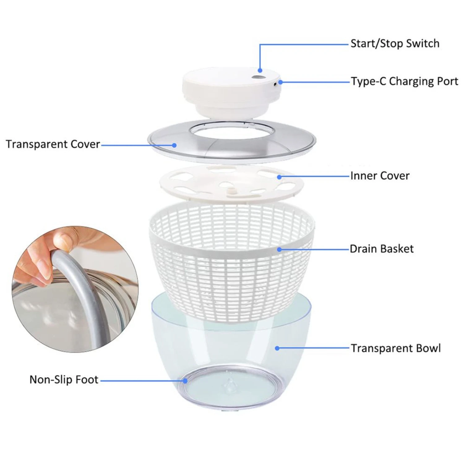 Large 6L Salad Spinner for Quick Dry Vegetable Washing and Lettuce Draining