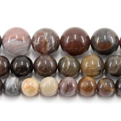 Natural Polish Petrified Wood Jade 4 6 8 10 12MM Round Loose Strand Stone Beads For Jewelry Making Bracelet Necklace Accessories