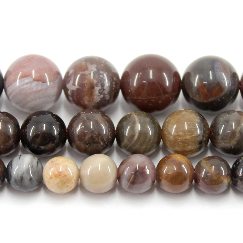 Natural Polish Petrified Wood Jade 4 6 8 10 12MM Round Loose Strand Stone Beads For Jewelry Making Bracelet Necklace Accessories