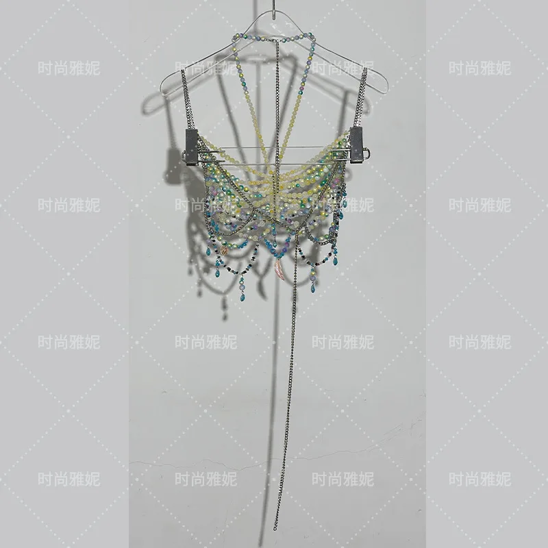 Hot Sexy Handmade Beaded Body Chain Female Bra Europe And The United States Backless Hanging Neck Beaded Pearl Bustier Corset