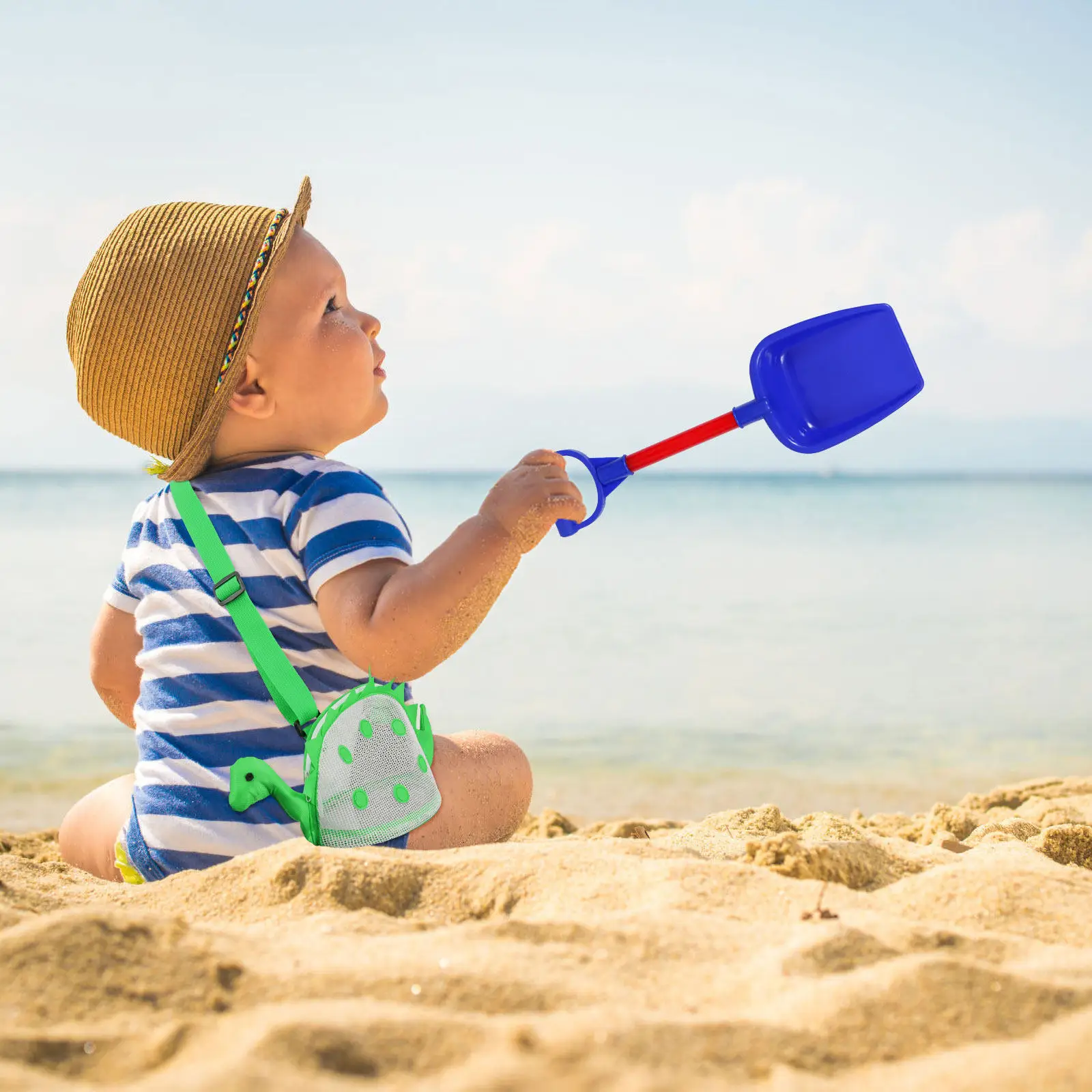 

2Pcs Kids Mesh Beach Bags Cartoon Dinosaur Design Lightweight Sand Shaking Storage for Towels Water Bottles Shells Sunblock