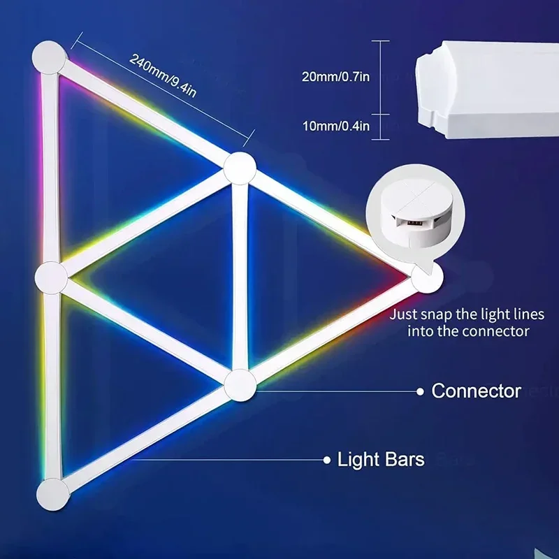 Luce notturna a LED RGBIC Barra luminosa da parete Lampada di giunzione USB Controllo APP Sincronizzazione musicale Lampade per atmosfera TV Retroilluminazione Luci Decorazioni per la casa