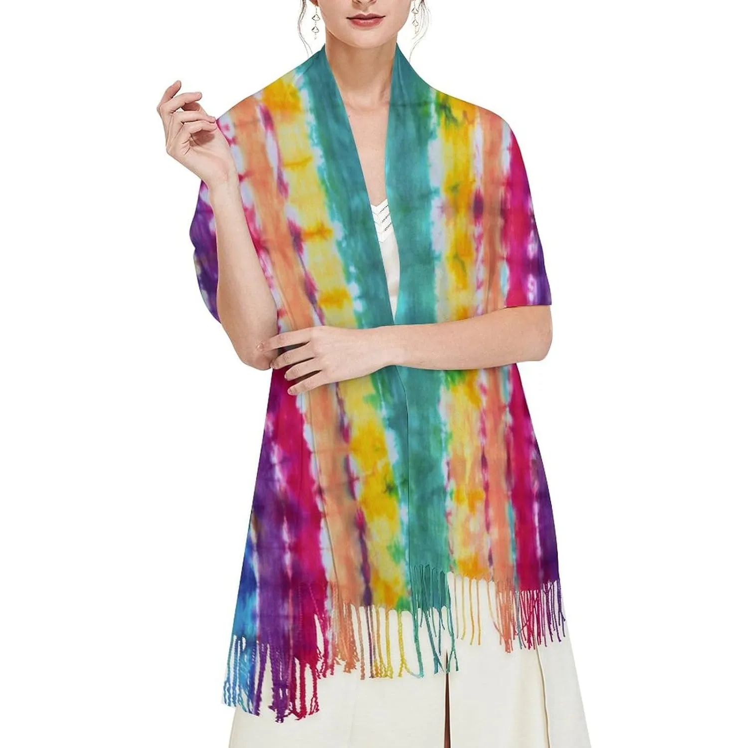 

Shawls Tassel Wraps Warm Soft Winter Lightweight Cashmere Long Scarf for Women Gifts Daily Travel Office Tie Dye Art Print
