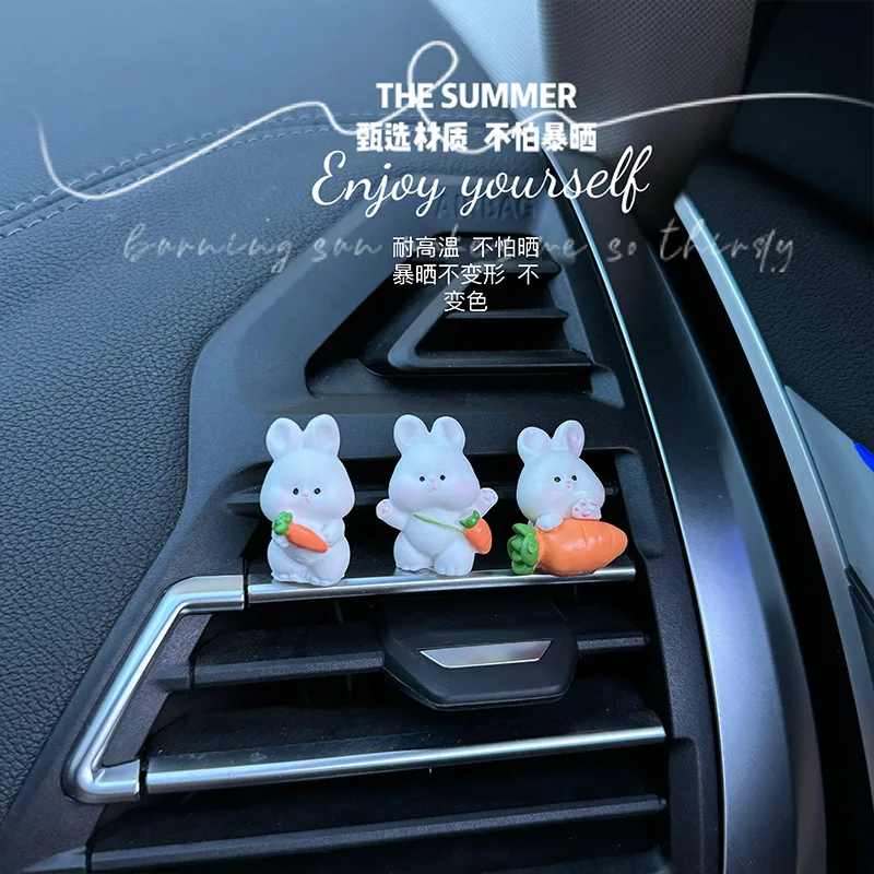 Cute Mini Duck Bunny Car Dashboard Accessories Fun Chicks Car Rearview Mirror Decor Interior Ornaments Fairy Garden Home Gift