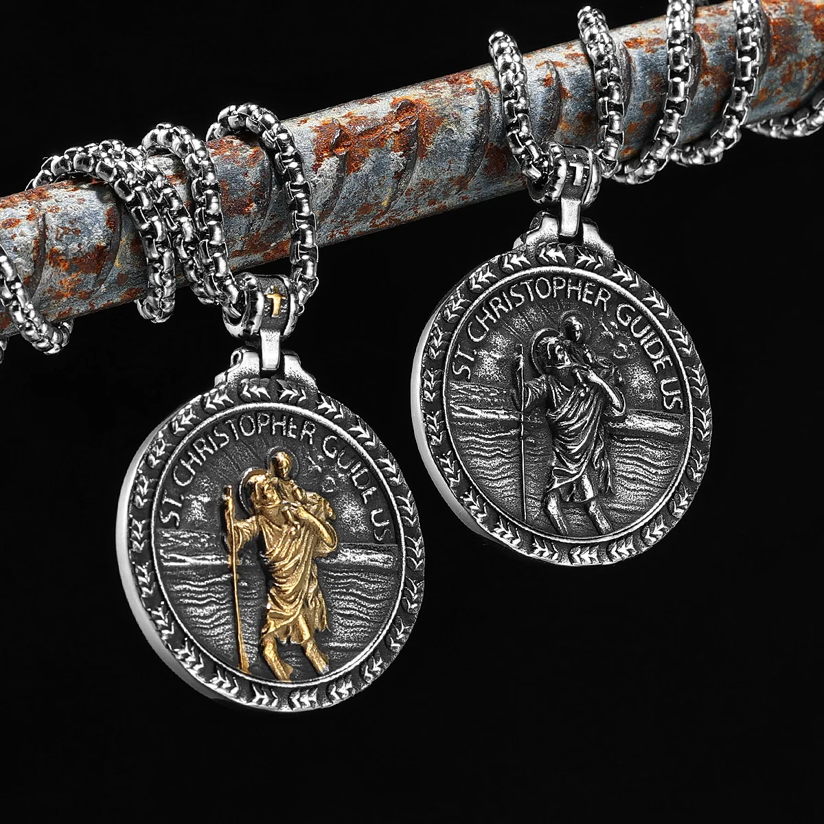 St Christopher Men Pendants Necklace 316L Stainless Steel Traveler Chain Amulet Jesus Retro for Male Jewelry Xmas Gift Wholesale