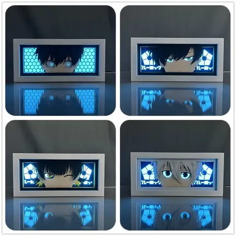 Blue Lock Anime Yoichi Isagi Figure Led Night Light Paper Cut Shadow Box Decor Lamp Seishiro Nagi Figures Lightbox