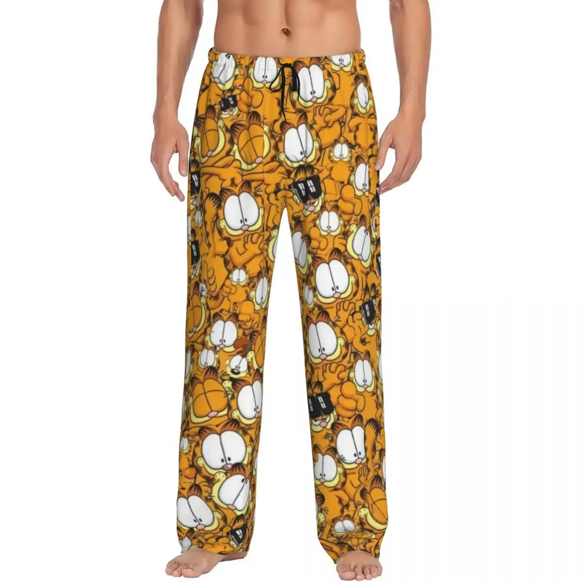 Custom Manga Garfields Cartoon Anime Cat Pattern Pajama Pants Men\'s Sleepwear Lounge Sleep Bottoms Stretch with Pockets