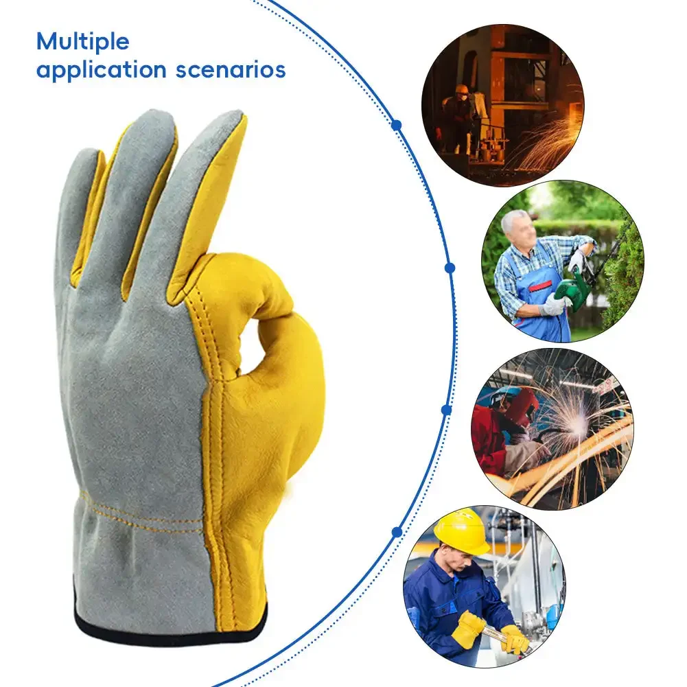 Work Gloves Sheepskin Leather Workers Work Welding Safety Protection Garden Sports Motorcycle Driver Wear-resistant Gloves