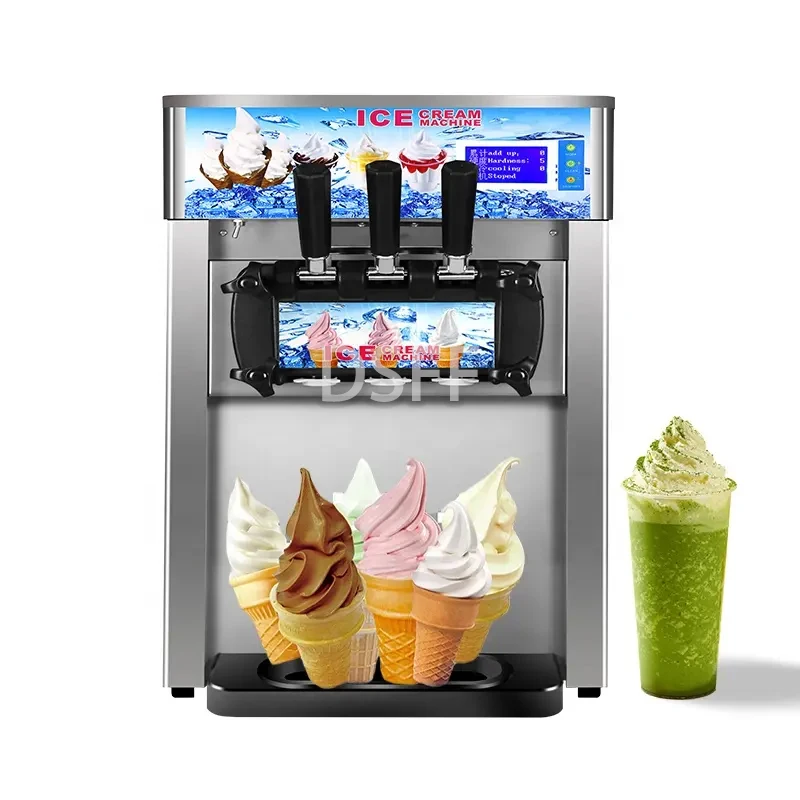 

Multi Functional Color Desktop Soft Ice Cream Machine With 3 Flavors, High-Power Commercial Frozen Yogurt Machine