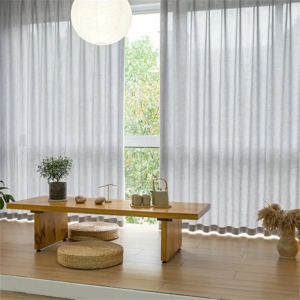 1pc Japanese Style Linen Curtains for Living Room and Balcony, Luxury Curtains Set for House, Grommet Tulles, Partition for Room