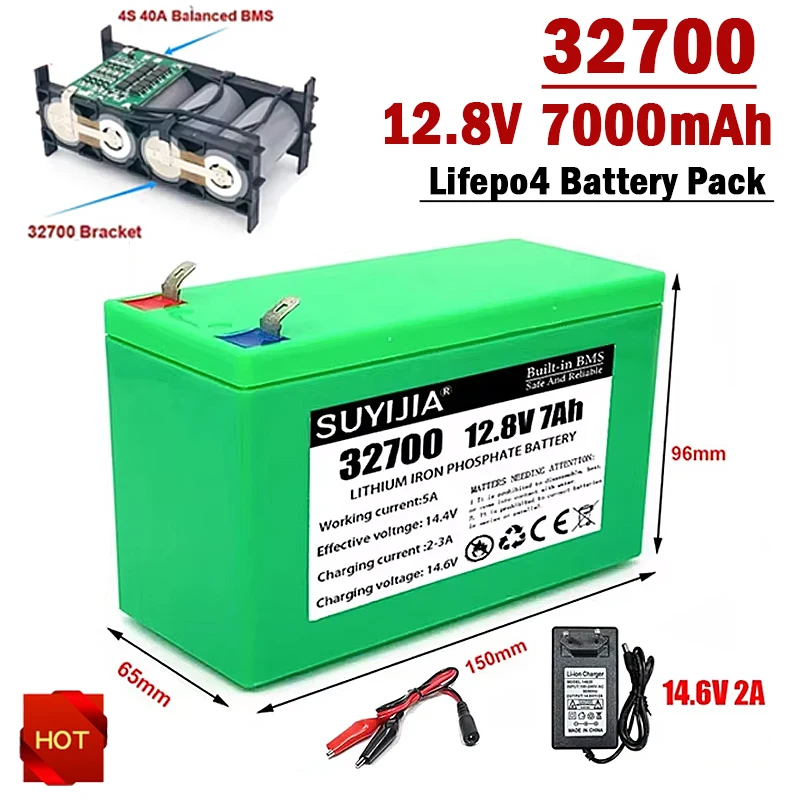 New 4S1P 12.8V 7000mAh 32700 Lifepo4 Battery Pack for Electric Boats and Uninterruptible Power Supplies with 4S 40A Balanced BMS