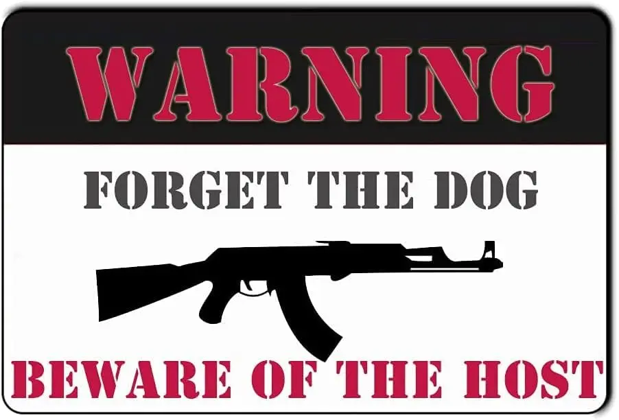 Never Mind The Dog Beware of Owner Warning Gun Vintage Metal Tin Sign Iron Painting Retro Signs for Home Coffee Kitchen Out sign