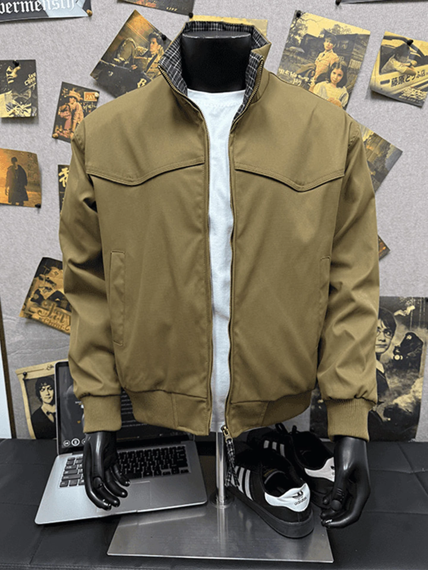 

Waed Canvas Detroit Jaet Men's Spring Plaid Color Blo oulder Trendy Workwear Coat American Sle Heavyweight Stand Co...