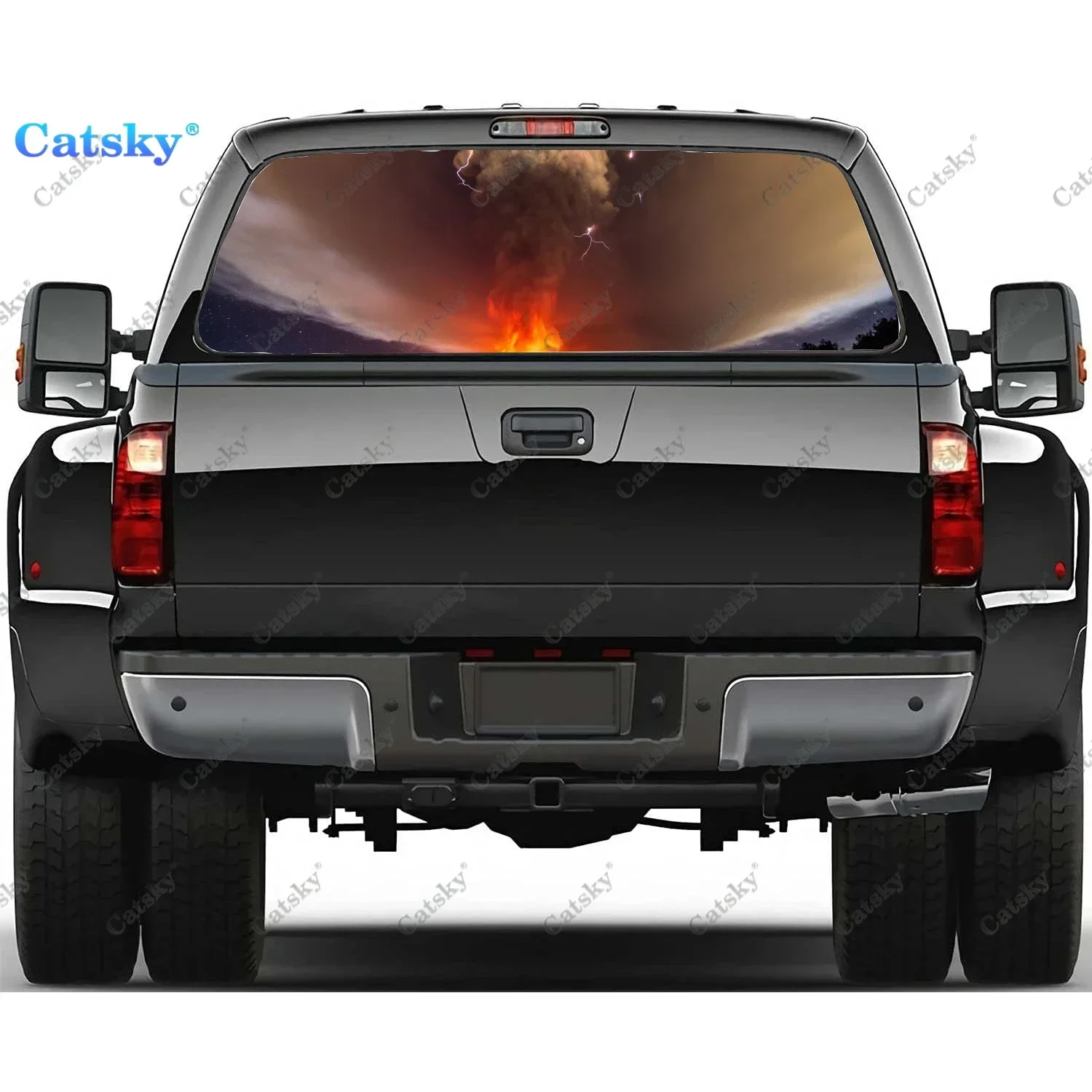 

Volcano Rear Window Decals for Truck,Pickup Window Decal,Rear Window Tint Graphic Perforated Vinyl Truck Stickers
