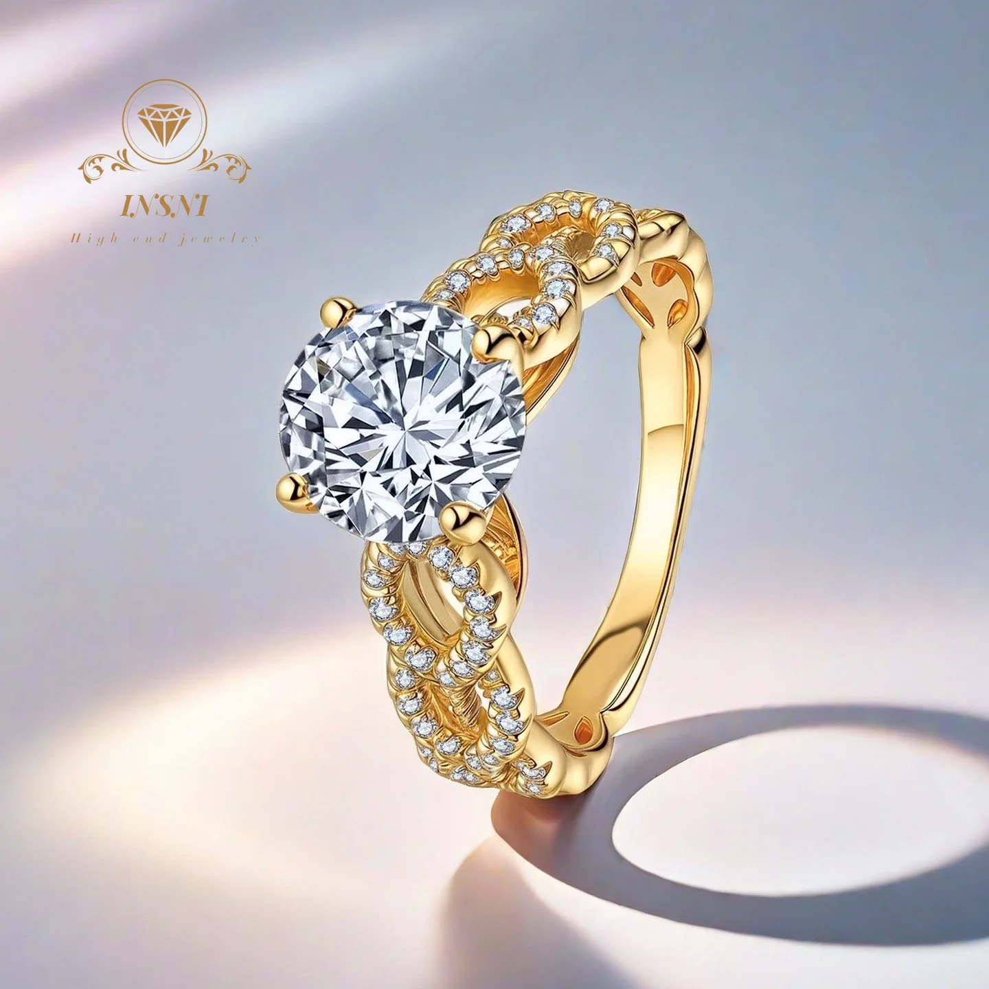 

D Color Classic 4-Prong Cluster Moissanite Ring 18K Gold Plated S925 Silver Engagement Band Certified Luxury Elegant Jewelry