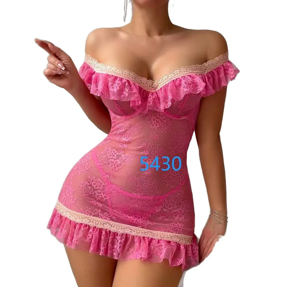Sexy Pure Desire Lace Nightdress Small Chest Flirtatious Bodycon Temptation See-through Midnight Charm Date Night Robe 5FDA