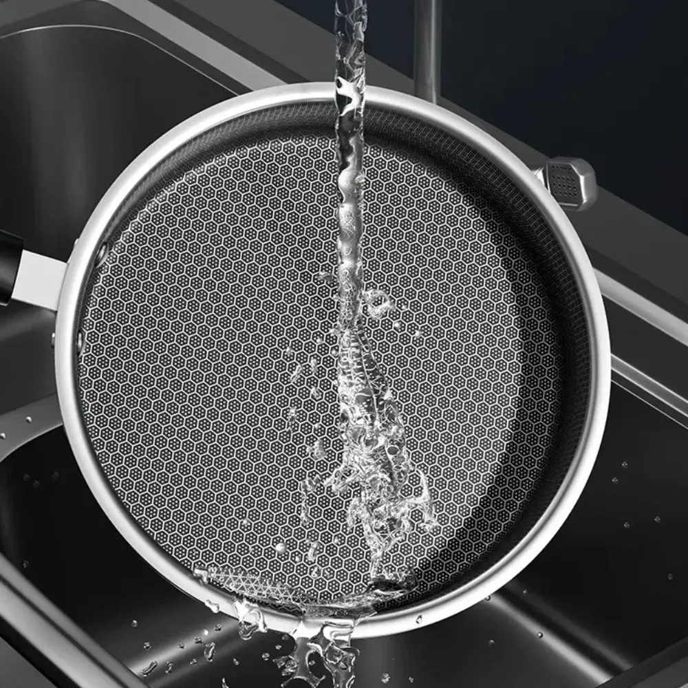 

Household Honeycomb Pattern Stainless Steel Frying Pan Fast Heat Deepened Cooking Skillet Flat Bottom Omelet Pan Steak