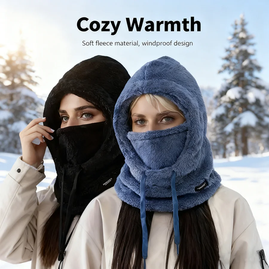 

Зимняя теплая интегрированная Балаклава, маска для лица, шапка для женщин, регулируемая веревка для защиты ушей, теплая маска для лица для езды на велосипеде на открытом воздухе