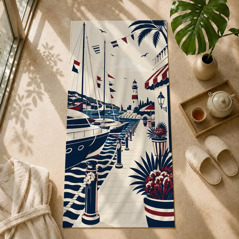 French Riviera Yacht Club Towel Tropical Holiday Style Thick Absorbent Quick Dry Ultra Soft For Beach Pool And Travel