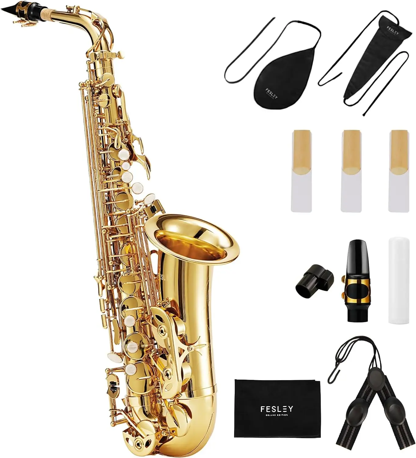 Fesley Saxophone E Flat Alto Saxophone: Saxofón Alto for Professional, Alto Sax for Beginners & Students, Gold