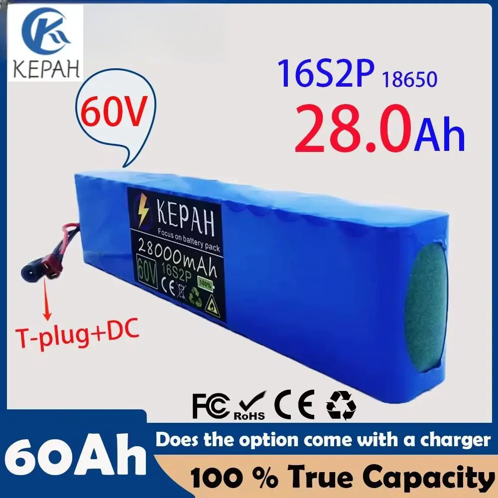 

KEPAH 60V 16S2P 28000mah 18650 Lithium Ion Battery Pack 67.2V for Electric Bike Scooter Scooter Kids Car Built In 1000 Watt Bms