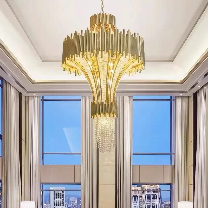 2025 Duplex Building Villa Deluxe Crystal Chandelier Stair Hotel Lobby Project Led Penthouse Chandelier For Living Room