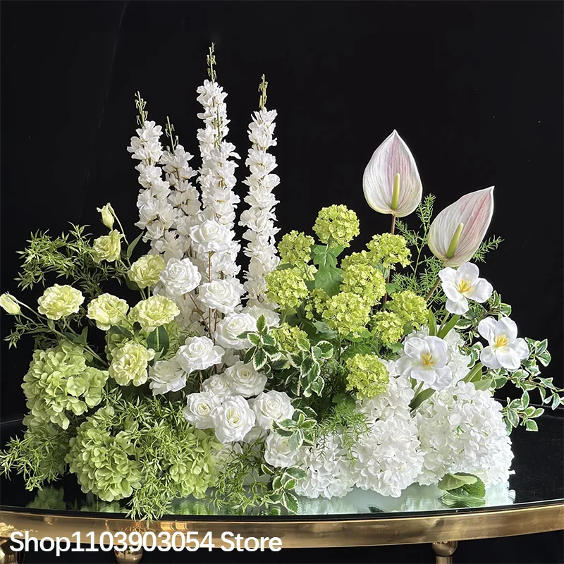 3D Grüne Pflanzen Rosen-Hortensien-Blumenreihe Hochzeitstisch Floristik Kommerzielle Platz-Trennwand Hotel-Szenen-Layout Bodenblumen-Dekoration – Detail 1