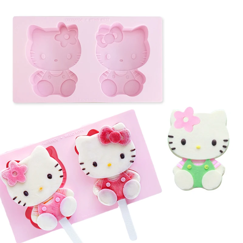 Sanrio HelloKitty kawaii Anime Doll Ice Cream Silicone Mold with Lid DIY Chocolate Dessert Popsicle Moulds Maker Kitchen Tools