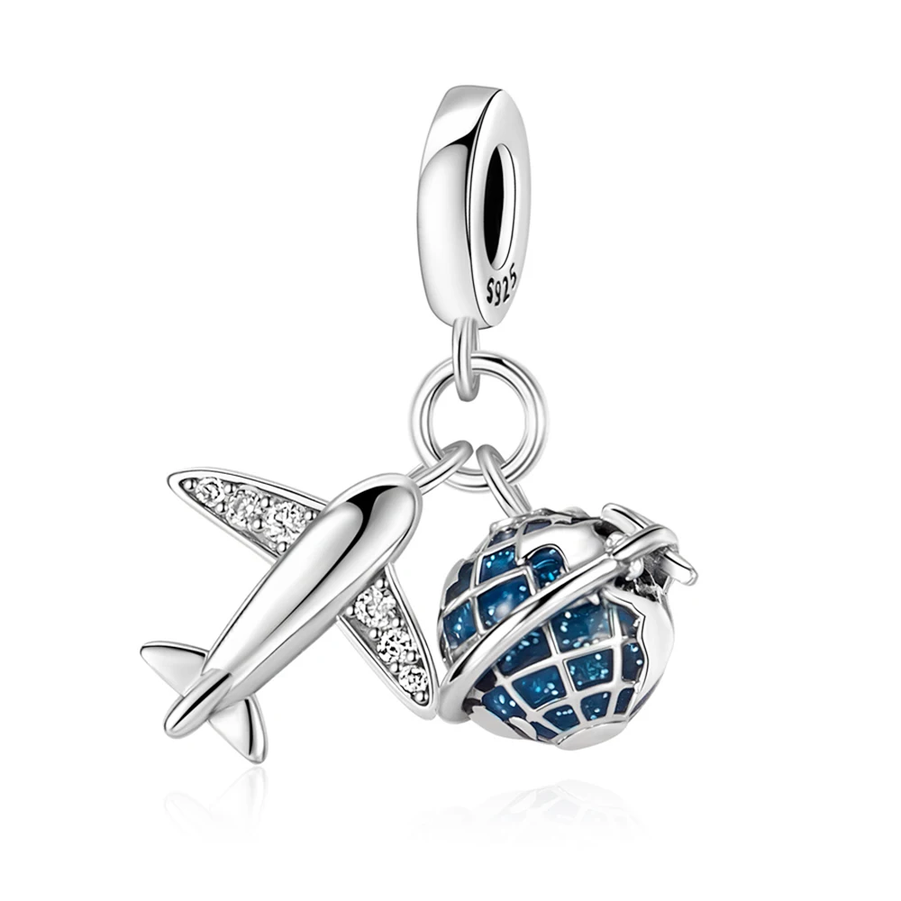 Pan Charms Original Airplane Global Travel Dangle Charm Bracelet Pendant Jewelry