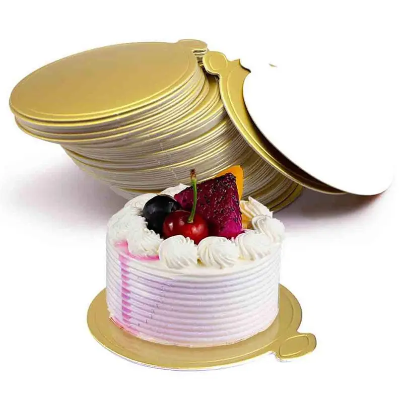 ABWR-Mini Round Golden Cardboard Cake Base, Mousse Cake Plate, 500 Pieces Cake Paper Plate Round Cardboard Base Dessert Plate