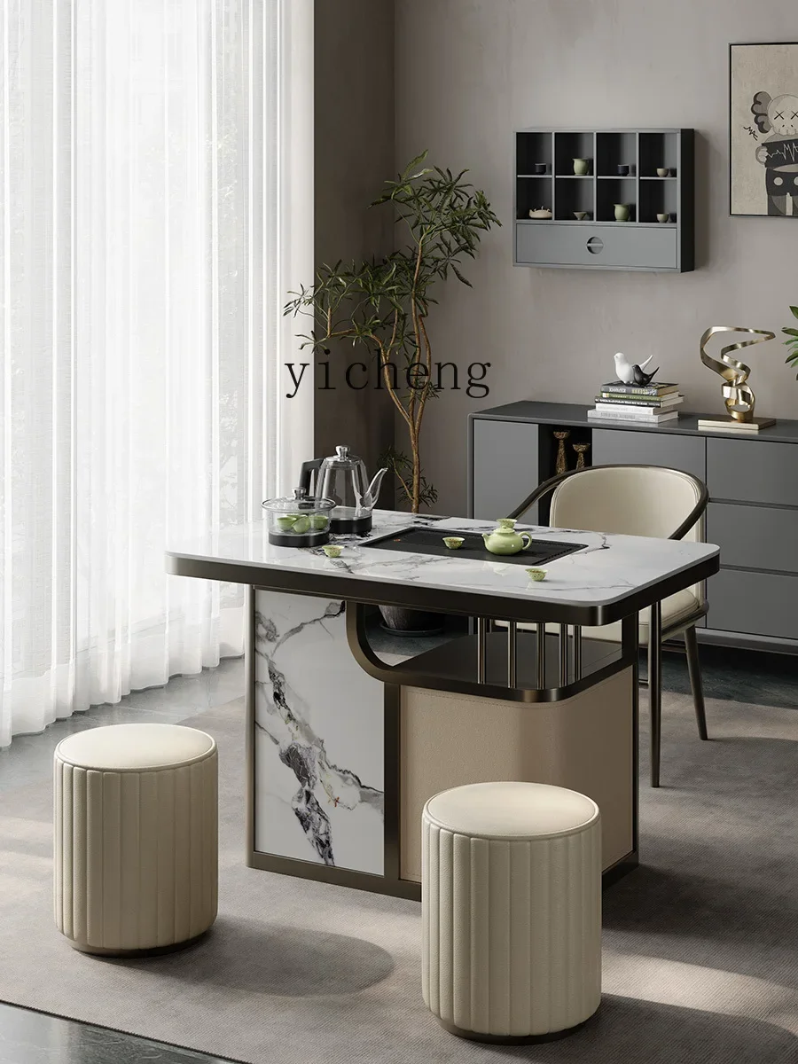 a7 Blue Luxury Slate Tea Table Modern Combination Simple Balcony Tea Table Kettle Embedded