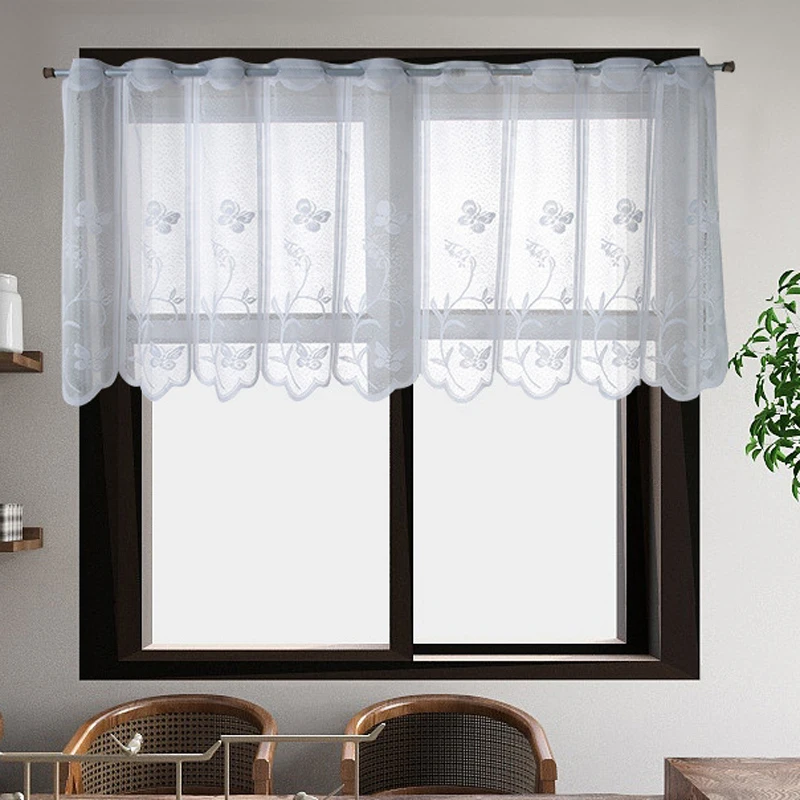 الأبيض الأزهار روز الدانتيل شير نافذة الستار الستارة خمر مزرعة ديكور شبه شير قضيب جيب الستائر لغرفة النوم والمطبخ