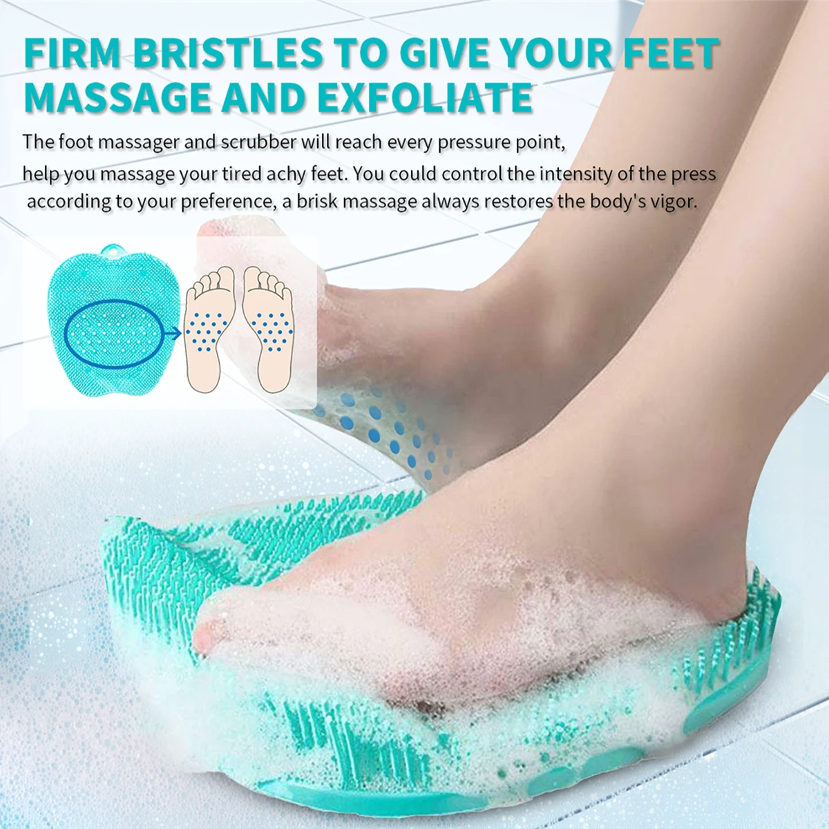 Shower Foot Massage Mat Non-slip Wash Foot Pad Foot Exfoliating Bathroom Rub Back Brush with Sucker Bath Massage Brush Pad Clean