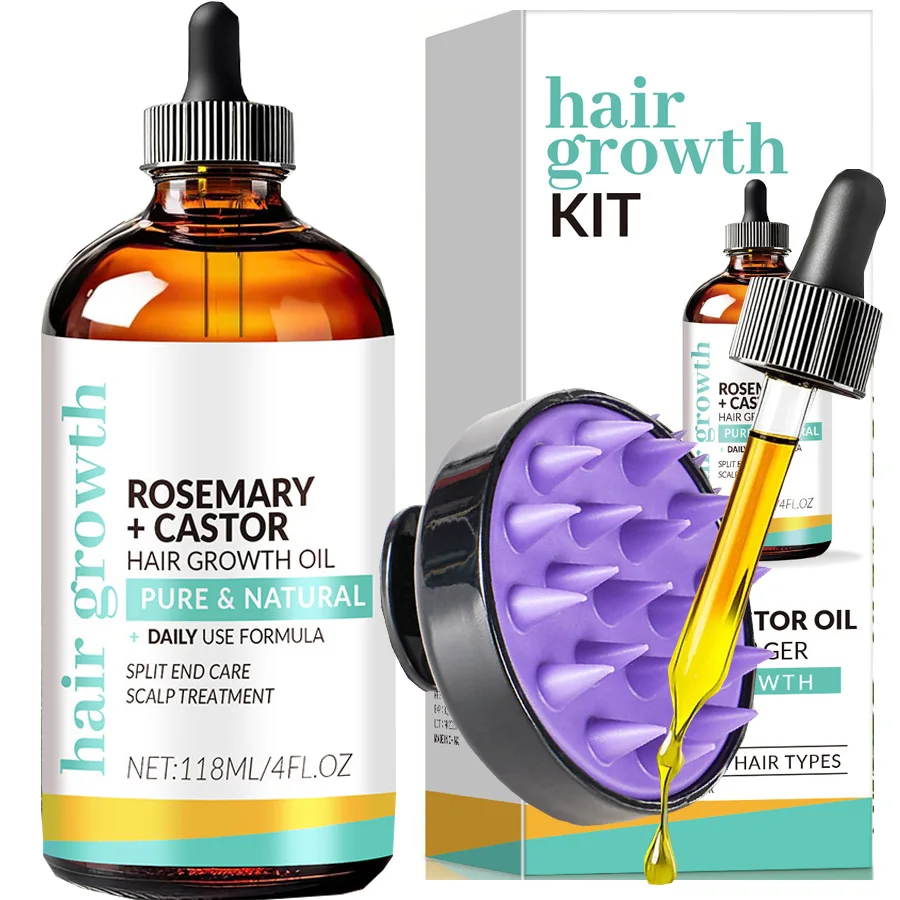 Rosemary Castor Hair Oil - Scalp Care & Split End Repair,Coconut Olive Oil Lightweight Blend, Winter Therapy Massager Brush Tool