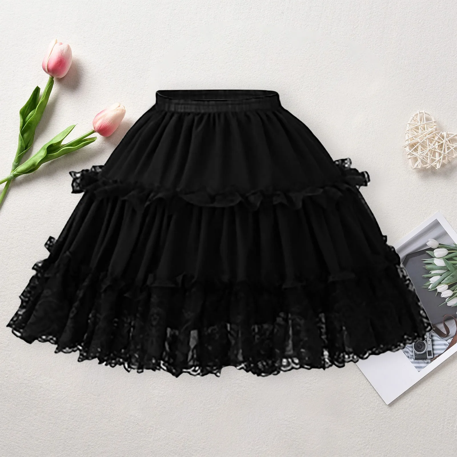 

Chiffon Lace Cosplay Petticoat Underskirt Short Women White Black Jupon Accessories Tutu Halka Pod Sukienke Falda Enaguas Lolita