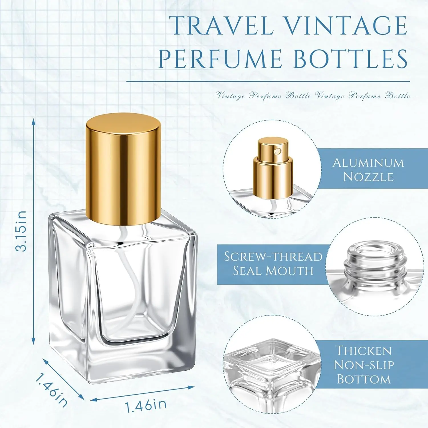 6 Stück 30ml Leere Glas-Parfümflaschen, Nachfüllbare Zerstäuberflaschen, DIY-Parfümherstellungszubehör, Vintage-Duftverpackung – Detail 2
