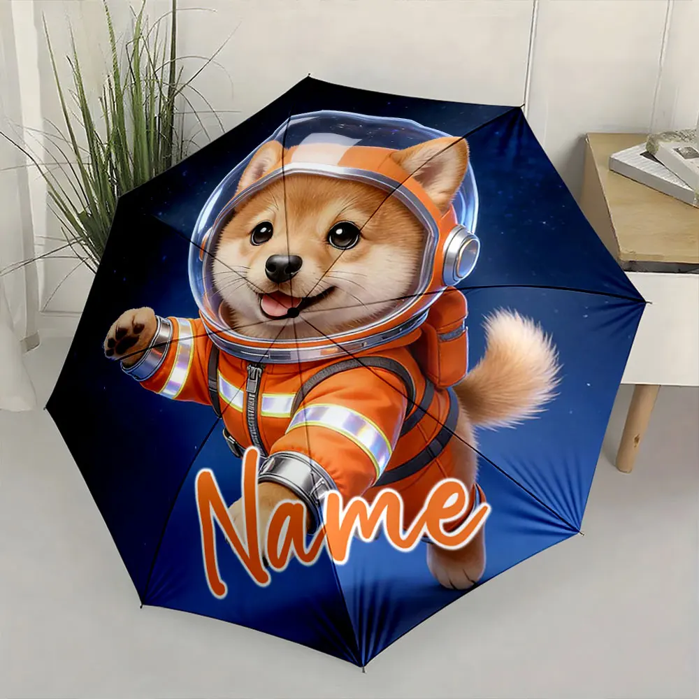 Custom Name Umbrella Space Pup Adventure Umbrella Print 8 Iron Ribs Folding Umbrella Auto-Open Fashion Sunshade