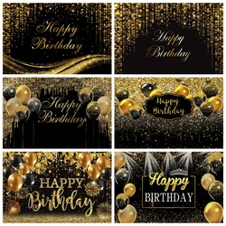 Black Gold Glitter Balloon Birthday Backdrop for Photography Women Men Adults Birthday Party Photo Background Cake Smash Props